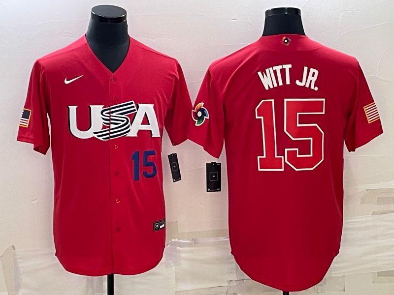 Men 2023 World Cub USA #15 Witt jr Red Nike MLB Jersey